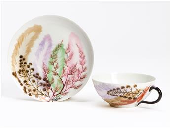 Thaxter, Celia (1835-1894) A Set of Two Hand-decorated Cups and Saucers.